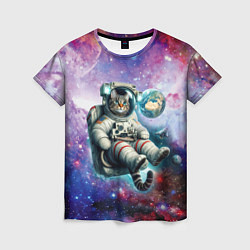 Женская футболка Brave cat in space - ai art