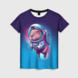 Женская футболка Капибара бравый космонавт - нейросеть