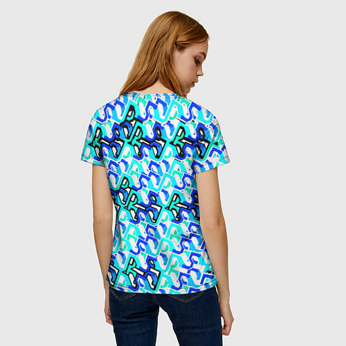 Женская футболка Синий узор и бело-чёрная обводка / 3D-принт – фото 4