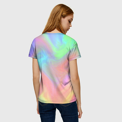 Женская футболка Абстракция смесь красок светлый тай-дай / 3D-принт – фото 4