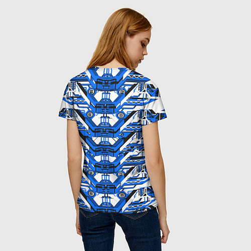 Женская футболка Сине-белая техно броня / 3D-принт – фото 4