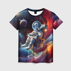Женская футболка Космонавт далматинец в неоновой галактике