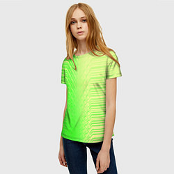 Футболка женская Зелёные градиентные линии, цвет: 3D-принт — фото 2