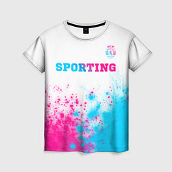 Женская футболка Sporting neon gradient style посередине