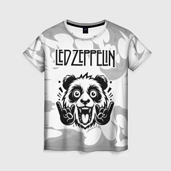 Женская футболка Led Zeppelin рок панда на светлом фоне