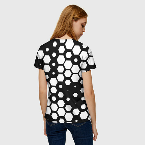 Женская футболка Белые соты киберпанк / 3D-принт – фото 4