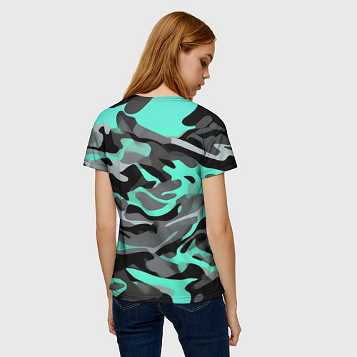 Женская футболка Серо-бирюзовый камуфляж / 3D-принт – фото 4