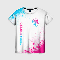 Женская футболка Leeds United neon gradient style вертикально