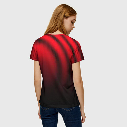 Женская футболка Красно-чёрный градиент в полоску / 3D-принт – фото 4