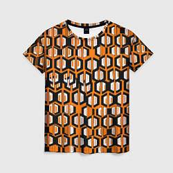 Женская футболка Техно узор из шестиугольников оранжевый