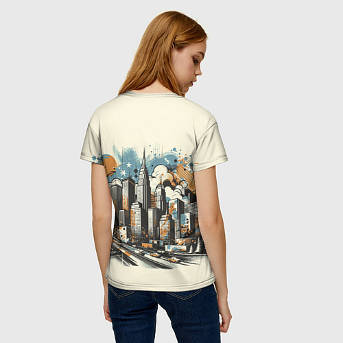 Женская футболка Рисунок города с небоскребами / 3D-принт – фото 4