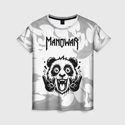 Женская футболка Manowar рок панда на светлом фоне