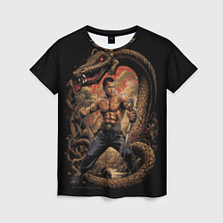 Женская футболка Боец Муай-тай и огромный дракон