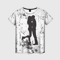 Женская футболка Силуэт парня с девушкой в обнимку
