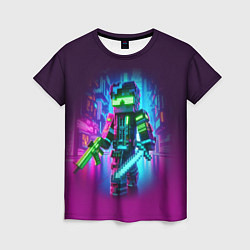 Женская футболка Cyberpunk and Minecraft - collaboration ai art