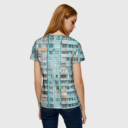 Женская футболка Хрущёвка в голубых тонах / 3D-принт – фото 4
