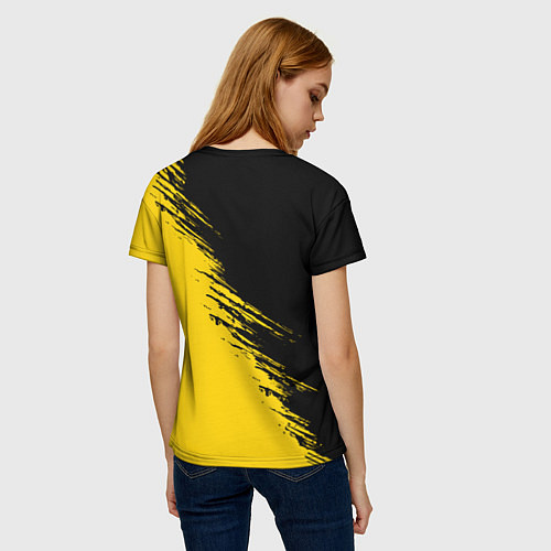 Женская футболка Черные штрихи на желтом фоне / 3D-принт – фото 4
