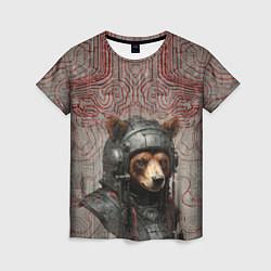 Женская футболка Медведь в кибернетическом шлеме