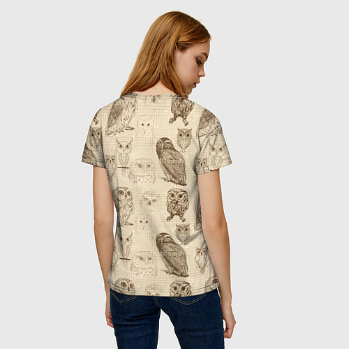Женская футболка Эскизы сов тетрадный лист в клетку / 3D-принт – фото 4