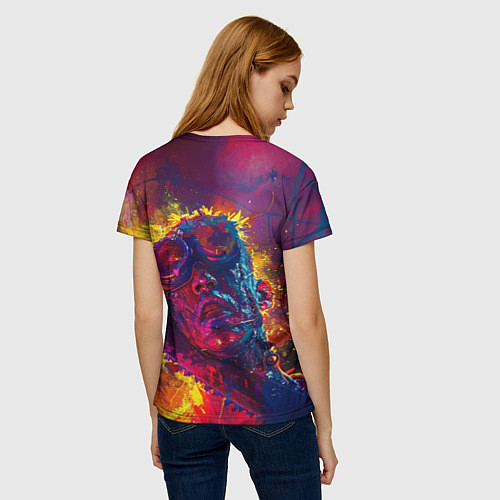 Женская футболка Человек с пилой в брызгах краски / 3D-принт – фото 4