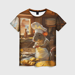 Женская футболка Крыса повар готовит на кухне