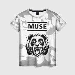 Женская футболка Muse рок панда на светлом фоне