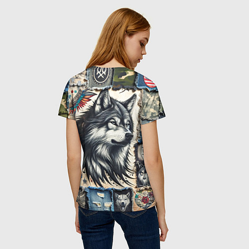 Женская футболка Волк на дениме Пэчворк / 3D-принт – фото 4