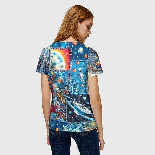Женская футболка Космические обитатели на дениме / 3D-принт – фото 4