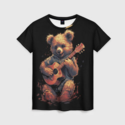 Женская футболка Большой плюшевый медведь играет на гитаре