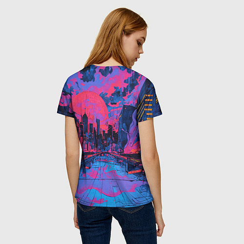 Женская футболка Город в психоделических цветах / 3D-принт – фото 4