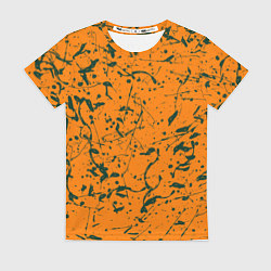 Женская футболка Оранжевый с брызгами зеленой краски