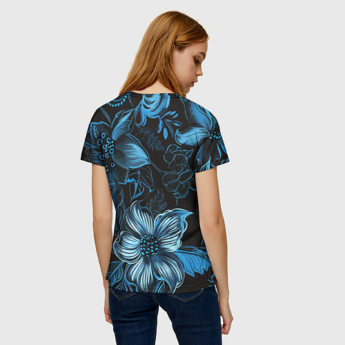 Женская футболка Синие цветы абстракции / 3D-принт – фото 4