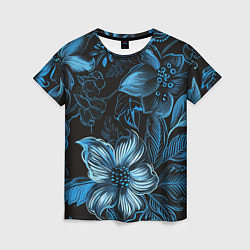 Женская футболка Синие цветы абстракции