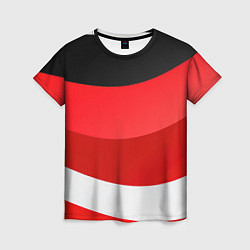 Женская футболка Объемные волны абстракции и геометрии белый красны