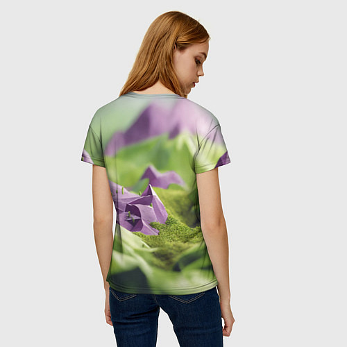 Женская футболка Геометрический пейзаж фиолетовый и зеленый / 3D-принт – фото 4