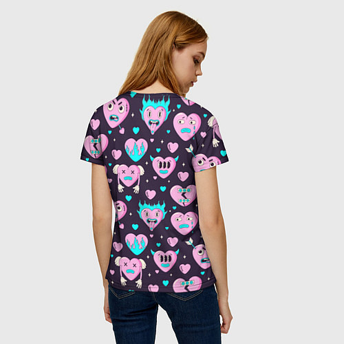 Женская футболка Паттерн с арт сердцами / 3D-принт – фото 4