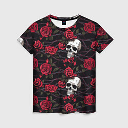 Женская футболка Черепа с алыми розами
