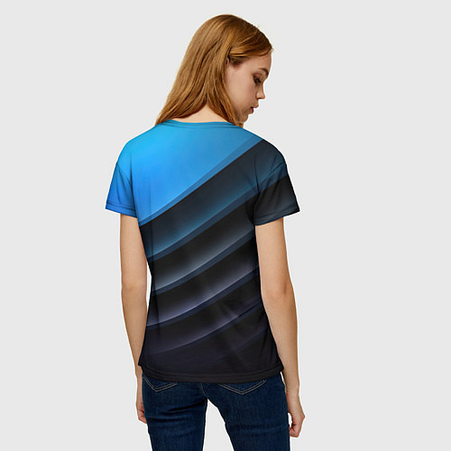 Женская футболка Геометрическая синяя абстракция на черном фоне мин / 3D-принт – фото 4