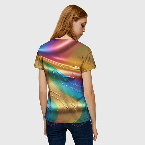 Женская футболка Жидкий радужный металл / 3D-принт – фото 4
