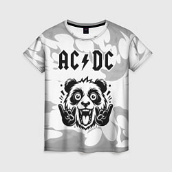 Женская футболка AC DC рок панда на светлом фоне