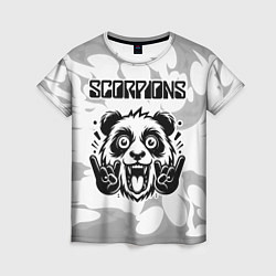 Женская футболка Scorpions рок панда на светлом фоне