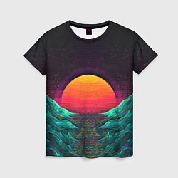 Женская футболка Пиксельный ретро закат