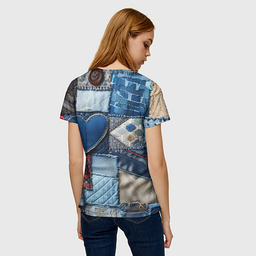 Женская футболка Джинсовый пэчворк - нейросеть / 3D-принт – фото 4