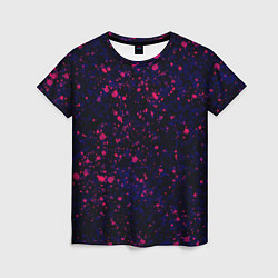 Женская футболка Абстракция чёрно-синий с розовыми кляксами