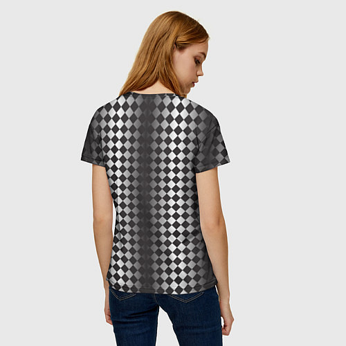 Женская футболка Паттерн черных и белых квадратов / 3D-принт – фото 4