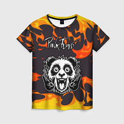 Женская футболка Pink Floyd рок панда и огонь