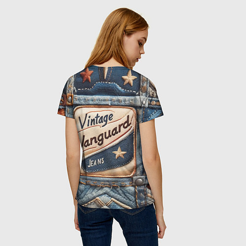 Женская футболка Vintage vanguard jeans - patchwork / 3D-принт – фото 4
