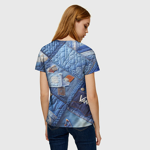 Женская футболка Vanguard jeans patchwork - ai art / 3D-принт – фото 4