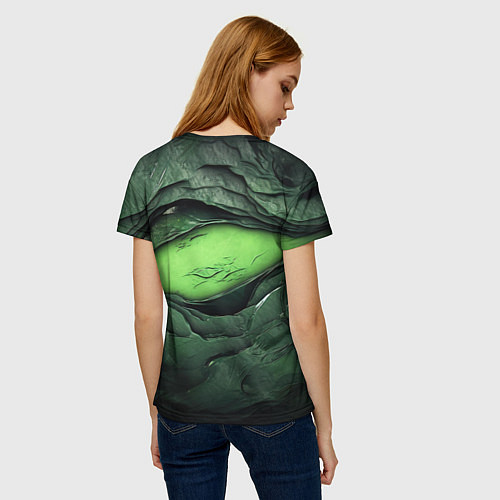 Женская футболка Разрез на зеленой абстракции / 3D-принт – фото 4