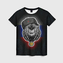Женская футболка Медведь с символикой РФ